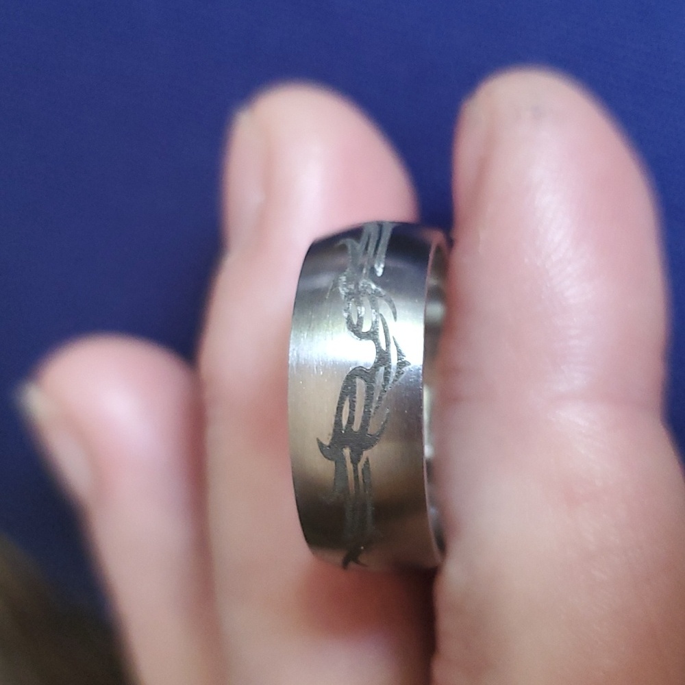 Stainless Steal Laser Etched Ring - Matte Finish - Picture 3 of 7